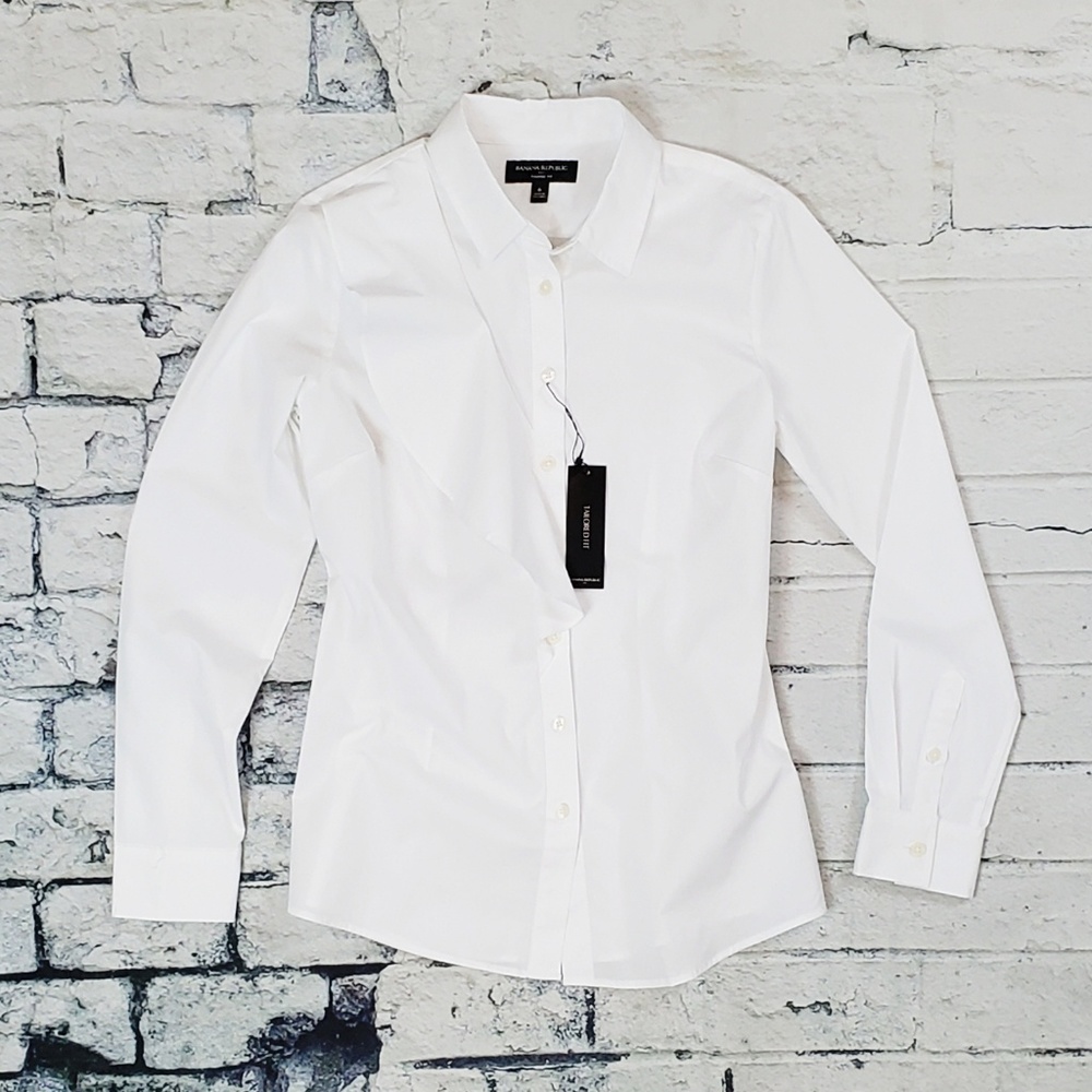 Banana Republic White Button-down Ruffle Blouse